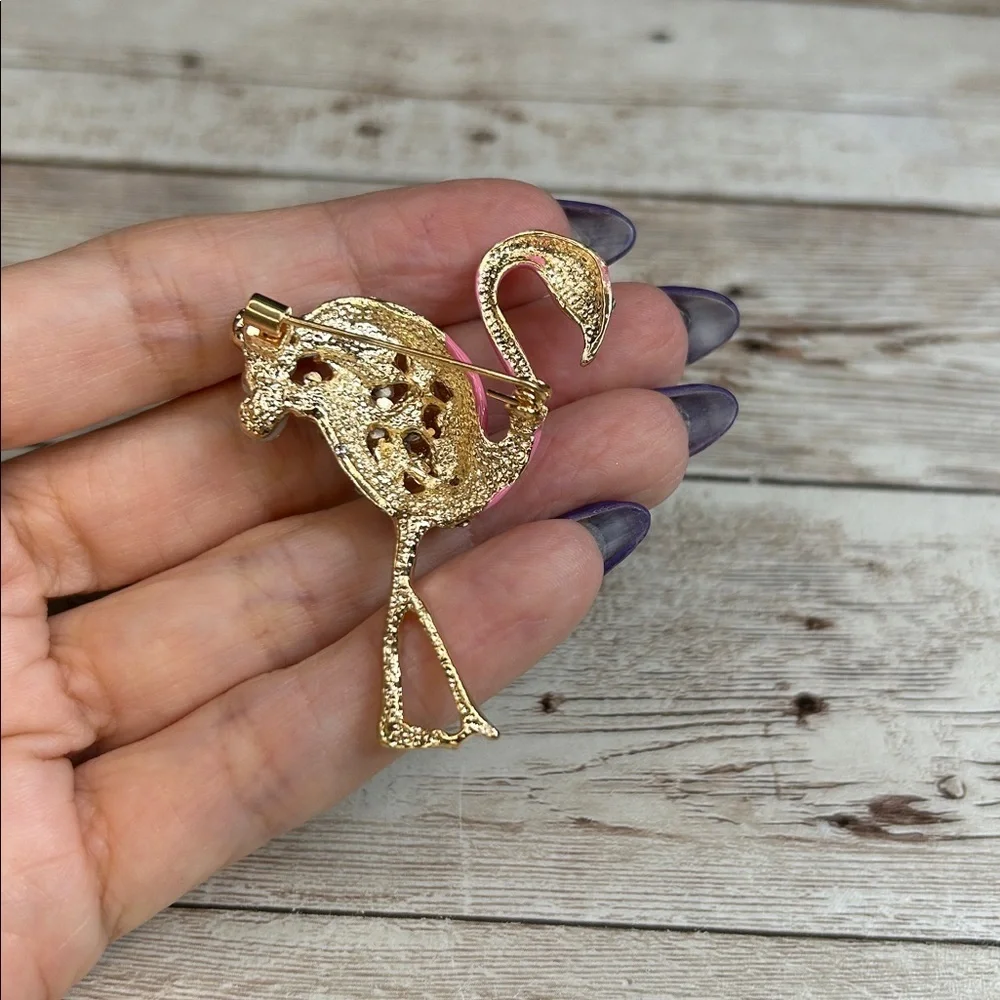 Pink and Gold Flamingo Brooch